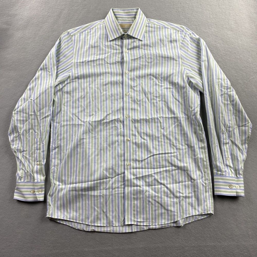 Michael Kors Shirt Mens 15.5 White Striped Button Up Long Sleeve Business Casual